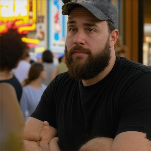 Fremont business owner working on Google My Business profile with city street scene