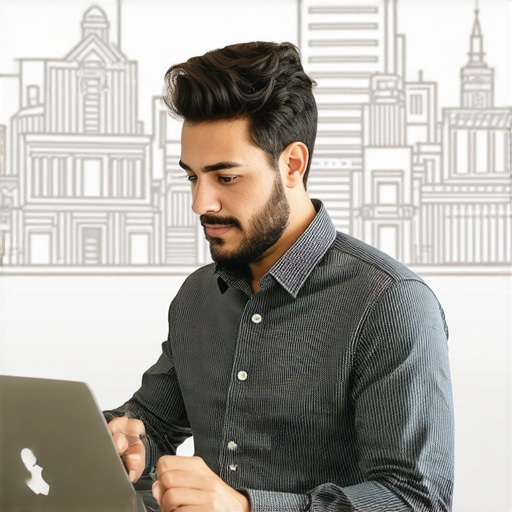 Fremont Business Owner Optimizing GMB Profile Business owner updating Google My Business profile with Fremont background.