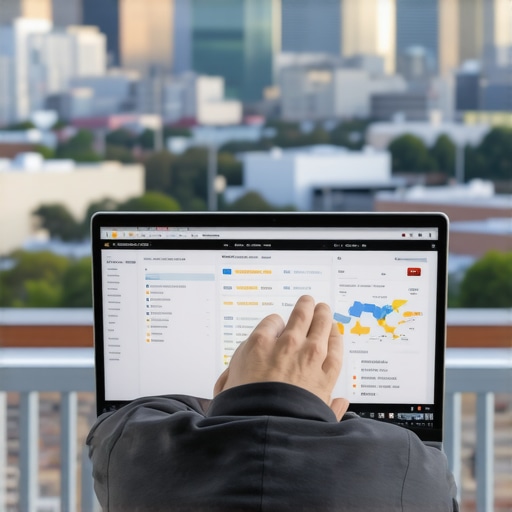 Person reviewing local SEO analytics on laptop with Fremont scenery.