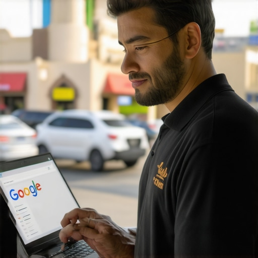 Business owner updating Google My Business profile near Fremont landmarks
