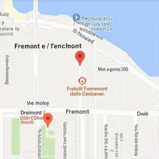 Map showing Fremont city with shop markers for local SEO tactics.