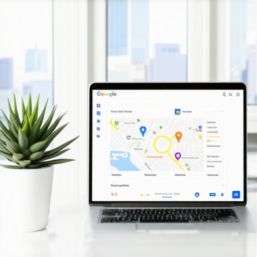Laptop screen showing Google Maps and SEO analytics with Fremont cityscape